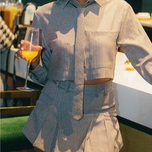 Gray Women’s 3 pc set (top, skirt & tie)